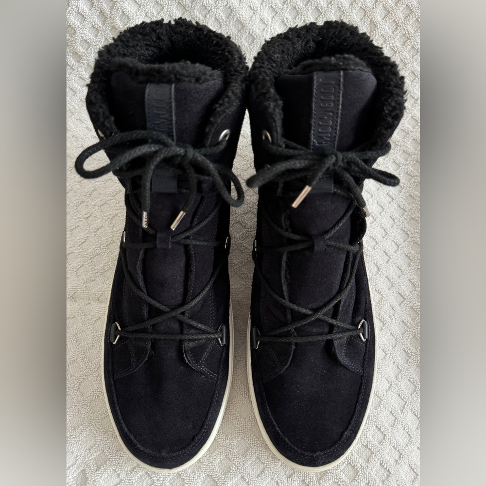 Tecnica Moon Boots Mercury High Paris Boot Black Suede Leather Faux Fur Size 10 - Picture 10 of 15